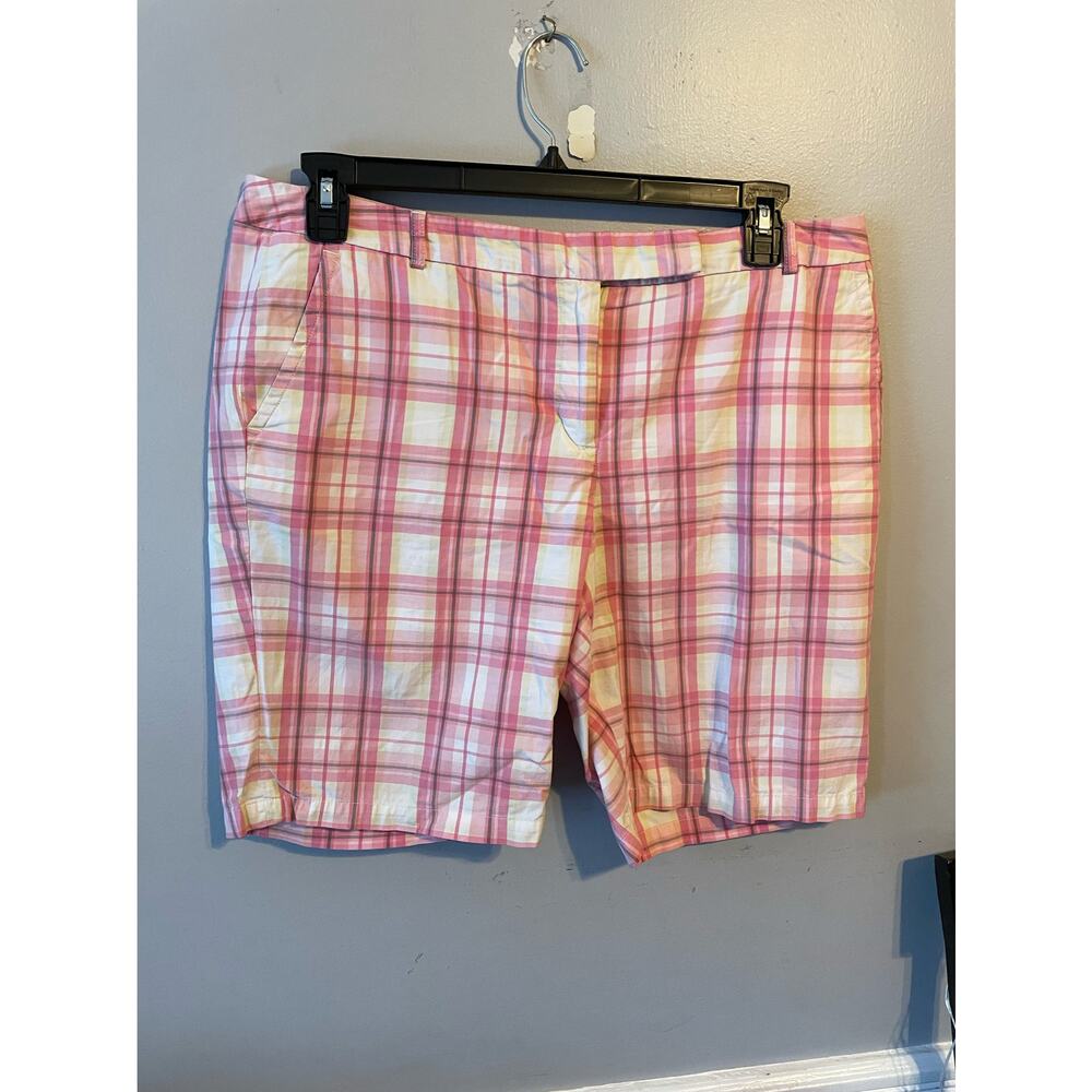 Talbots Womens Pink white and yellow plaid bermuda, Sz 14P